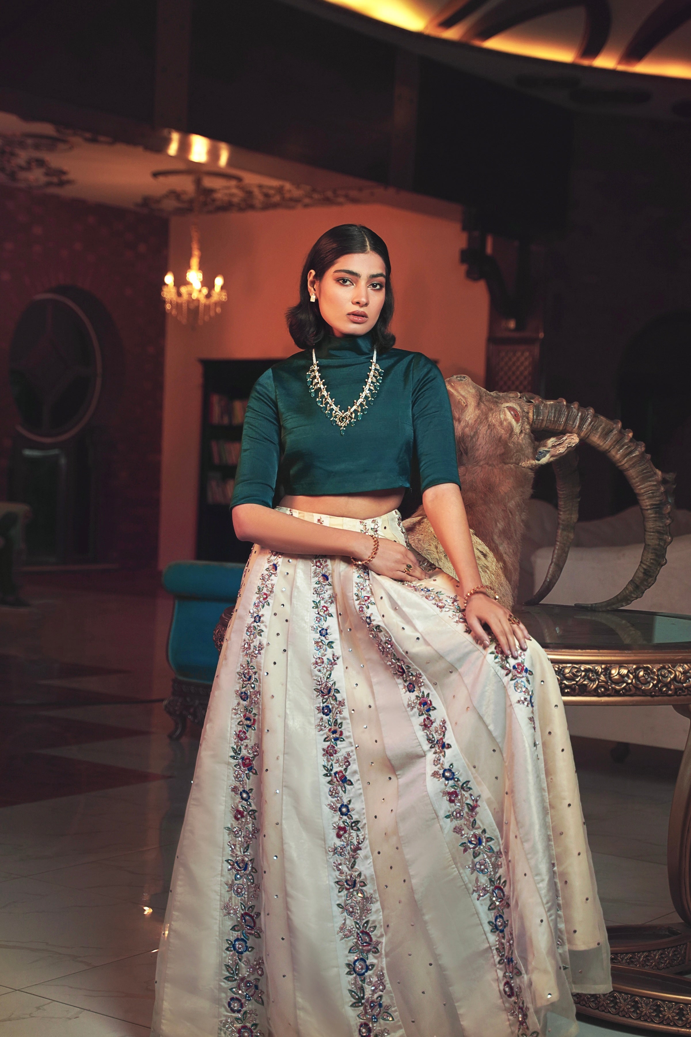 Green top & Golden 3 Panel Skirt - My Store